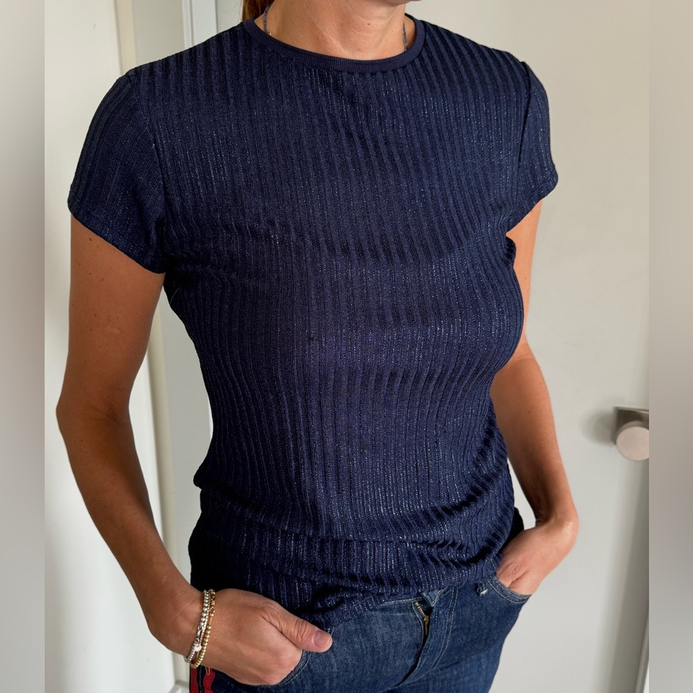 Ted Baker Blue Cuffed Sleeve Ribbed Shirt